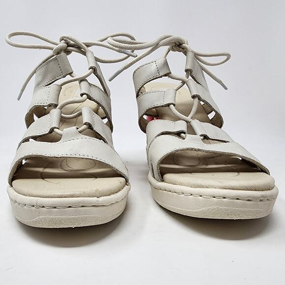 Born Wedge Sandals Women 7M Piru Tropical Floral Heel Bone White Leather F20101 - Picture 4 of 11